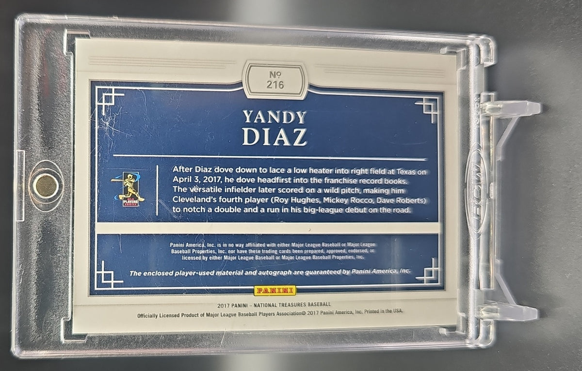 2017 Panini National Treasures Yandy Diaz #TSM-YD Treasure Signature Materials Prime /25 MEM Auto RC image 1