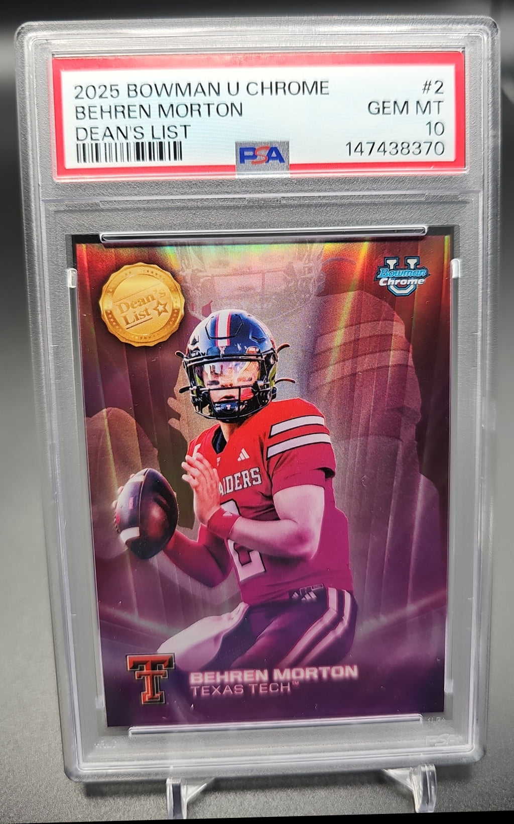 2025 Bowman Chrome University Behren Morton #DL-2 Dean's List Red Raiders PSA 10 PSA 10.0 image 0