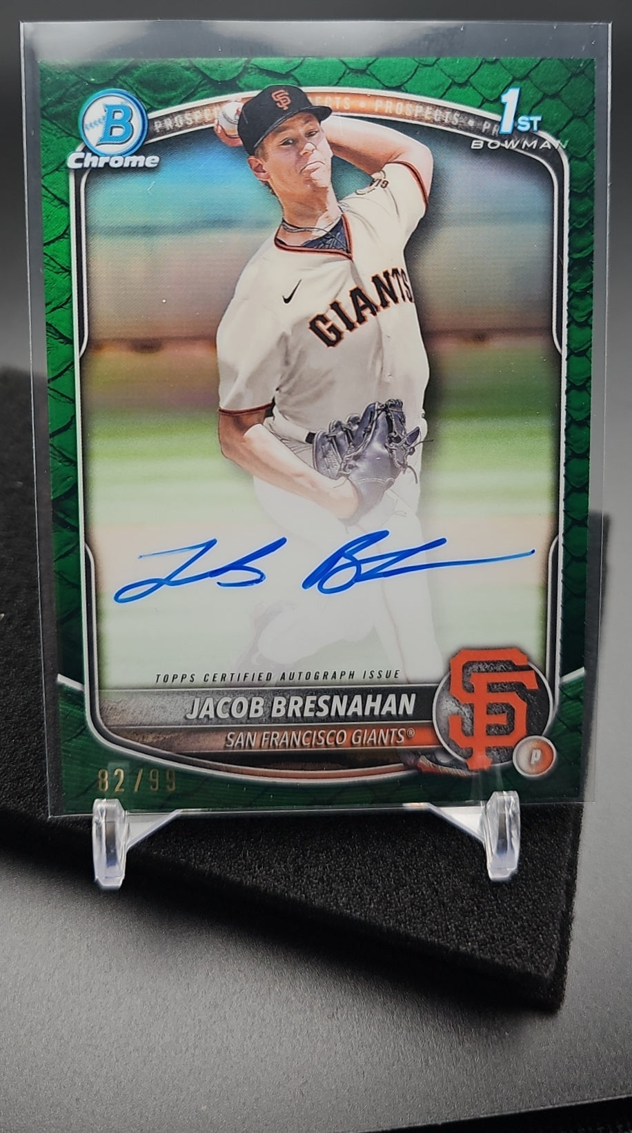 2025 Bowman Jacob Bresnahan #CPA-JBR Chrome Auto Reptilian Green Refractor /99 1st Prospect image 0