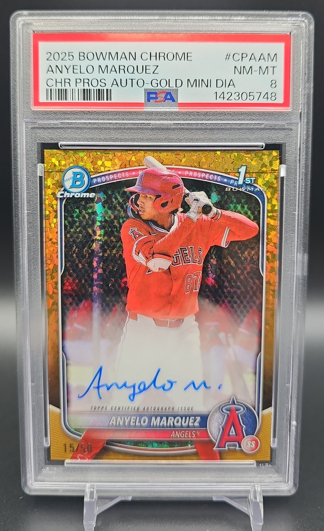 2025 Bowman Chrome Anyelo Marquez #CPA-AM Auto Gold Mini Diamond Refractor /50 1st Prospect PSA 8 PSA 8.0 image 0