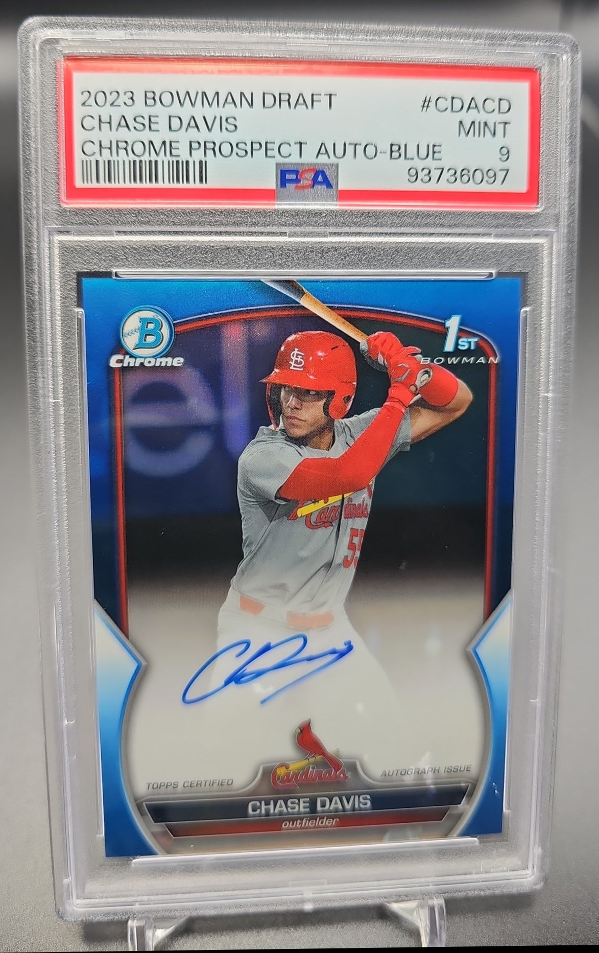 2023 Bowman Draft Chase Davis #CDA-CD Chrome Auto Blue Refractor /150 1st Prospect PSA 9 PSA 9.0 image 0