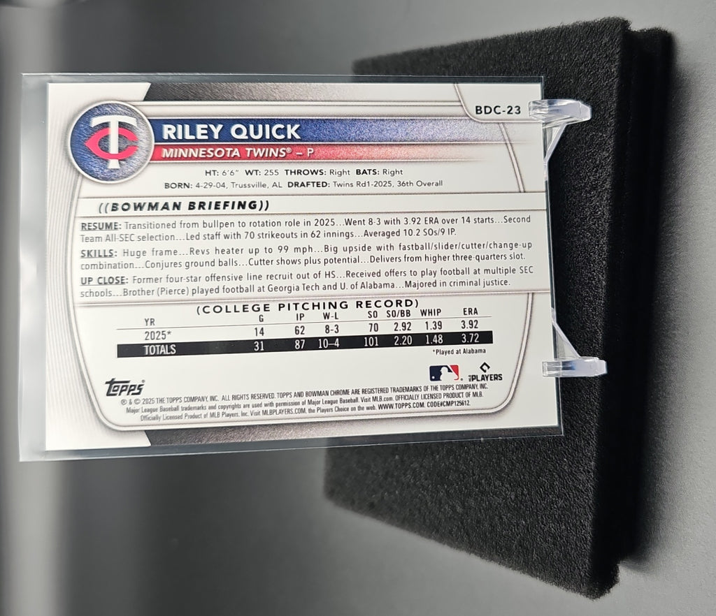 2025 Bowman Draft Sapphire Riley Quick #BDC-23 Chrome Orange Refractor /25 1st Prospect image 1