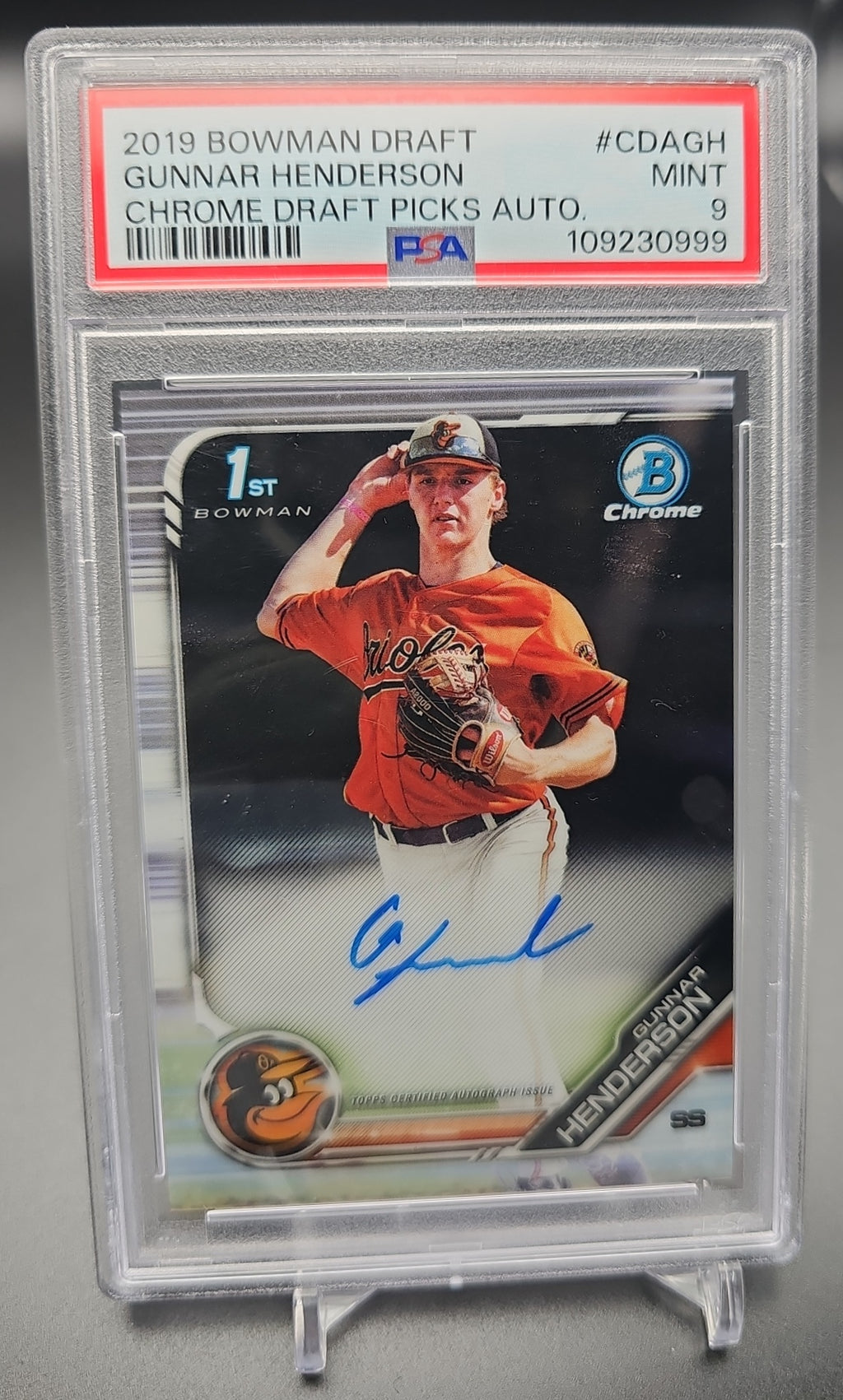 2019 Bowman Draft Gunnar Henderson #CDA-GH Chrome Pick Auto 1st Prospect PSA 9 PSA 9.0 image 0