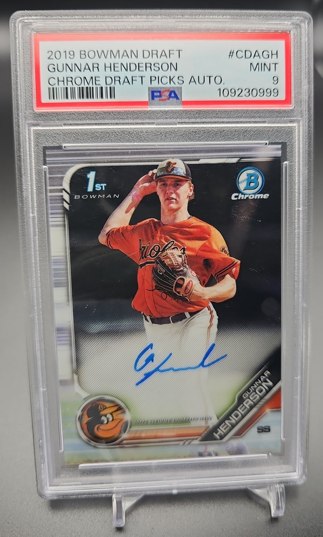 2019 Bowman Draft Gunnar Henderson #CDA-GH Chrome Pick Auto 1st Prospect PSA 9 PSA 9.0 image 0