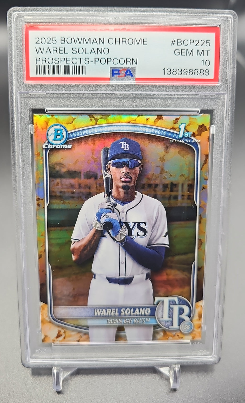 2025 Bowman Chrome Warel Solano #BCP-225 Popcorn Refractor 1st Prospect PSA 10 PSA 10.0 image 0