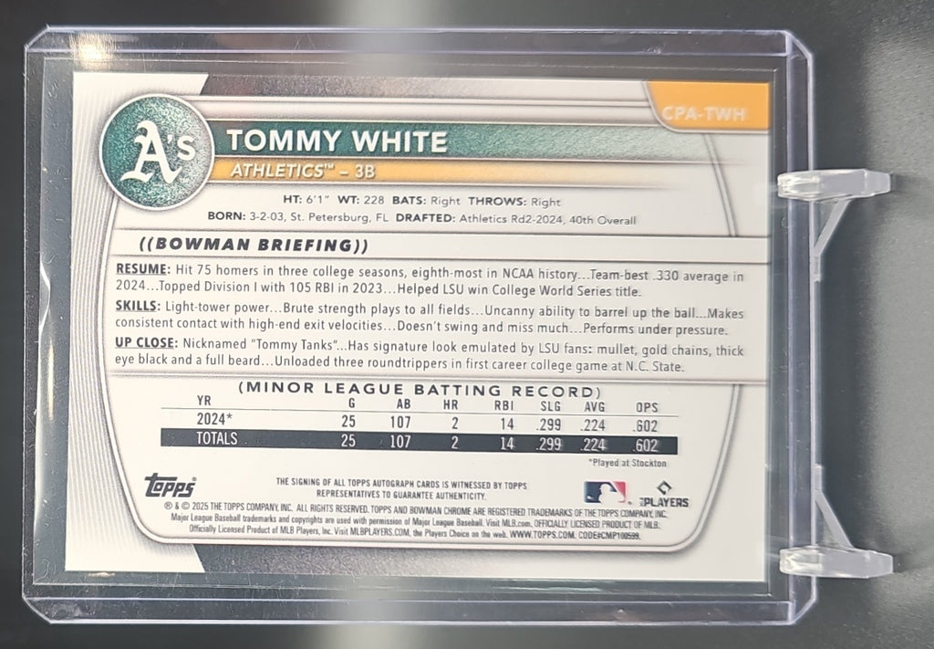 2025 Bowman Chrome Tommy White #CPA-TWH Auto 1st Prospect Athletics image 1