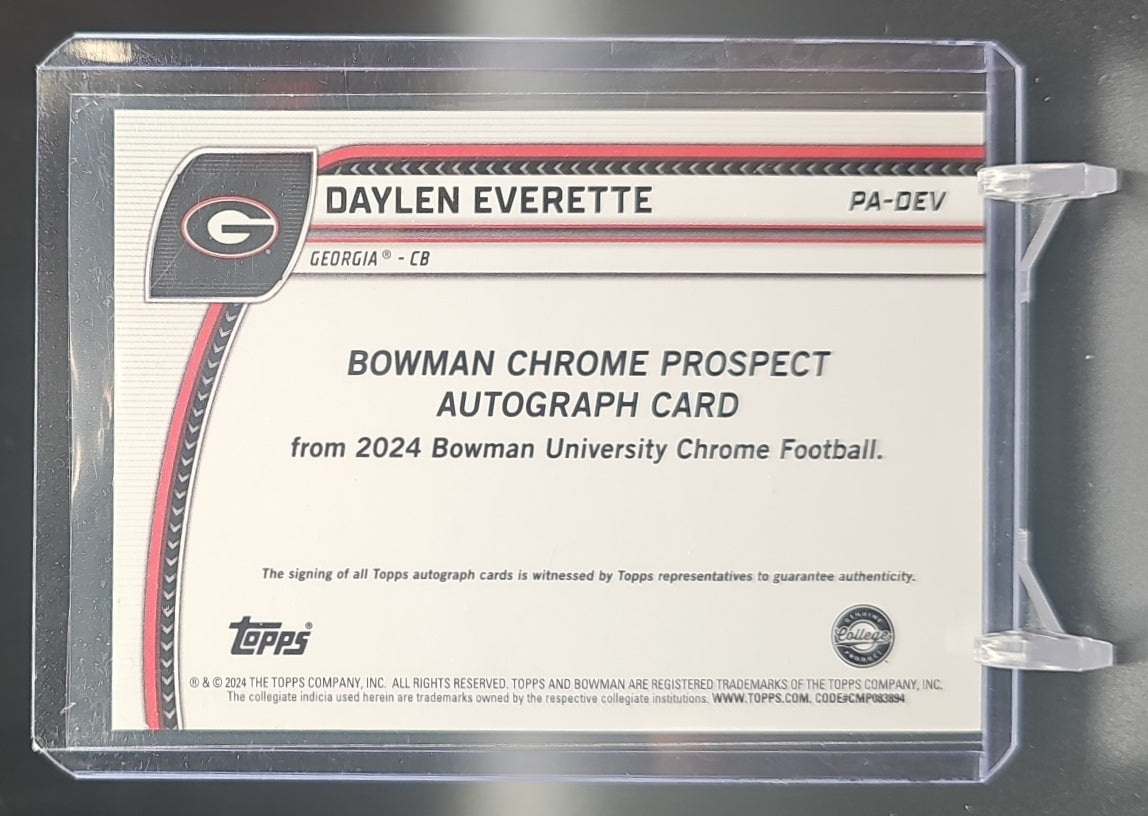 2024 Bowman Chrome University Daylen Everette #PA-DEV Prospect Auto Yellow Refractor /75 image 1