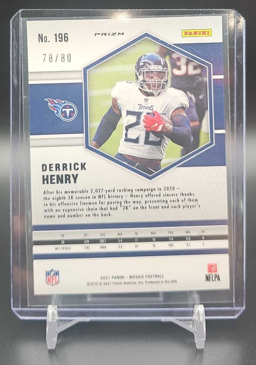 2021 Panini Mosaic Derrick Henry #196 Choice Prizm Fusion Red and Yellow /80 image 1